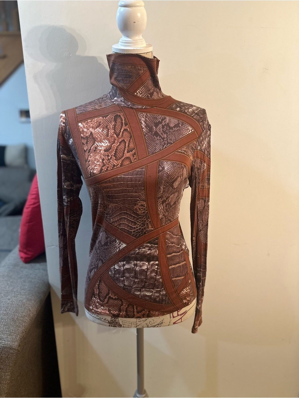 Brown Snakeskin Print Turtleneck Sweater